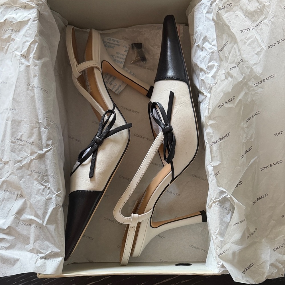 Tony Bianco Two-Tone Black & White Pointed Slingback Pumps 7.5